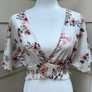 SHEIN Floral Crop Top with Deep Plunging Neckline